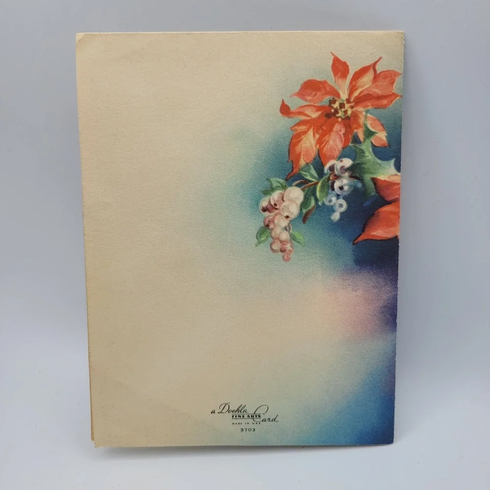 Vintage Doehla Fine Arts Christmas Card Poinsettia‎ Thinking of You USA